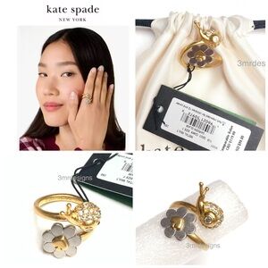 NWT Kate Spade ♠️ GARDEN GLAM 12-K Matte Gold/ Silver Plated Snail/Flower Ring